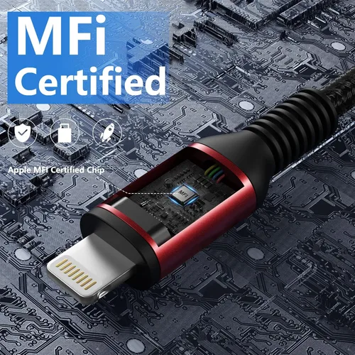 Vista 4 de Cargador para iPhone, paquete de 3 cables de 6 pies [certificado MFi de Apple], cable de carga rápida USB A a Lightning de 15 pies
