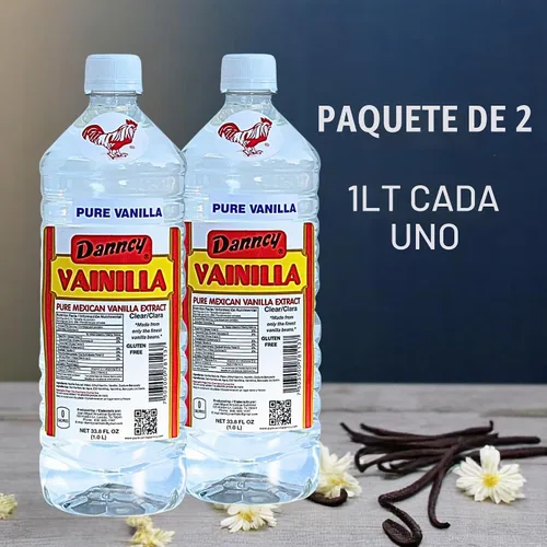 Vista 2 de Extracto de vainilla pura Danncy de México, transparente, 2 botellas de 33 oz cada una, botella de plástico, lote sellado