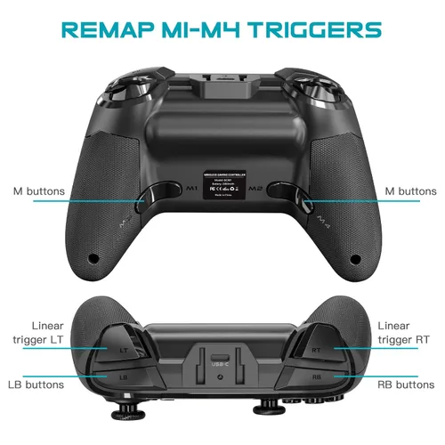 Vista 3 de Forty4 Wireless Gaming Controller Led Dots Display Bluetooth Gaming Controller Programmable M Dual Vibration Gamepad Compatible with Android Ios