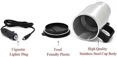 Vista 6 de Hervidor eléctrico de agua caliente, 12 V, 15.2 fl oz, hervidores eléctricos de acero inoxidable, taza de calefacción de viaje, taza de café, té
