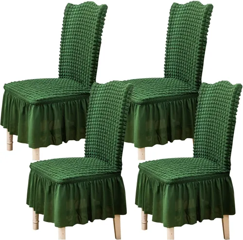 Vista 39 de Qubjus Juego de 2 fundas elásticas para sillas de comedor con falda, extraíbles y lavables, para sillas de cocina, juego de fundas protectoras