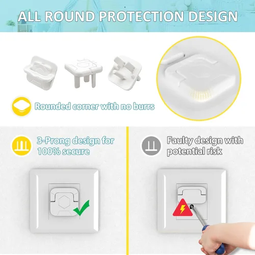 Vista 5 de 4our Kiddies Cubiertas de enchufes a prueba de bebés, protectores de enchufe eléctrico de seguridad infantil para evitar descargas eléctricas