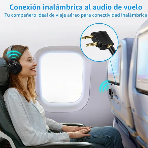 Vista 4 de Adaptador de transmisor Bluetooth 5.3 para avión Receptor transmisor de audio inalámbrico Bluetooth 2 en 1 para conectores auxiliares de 0.138 in