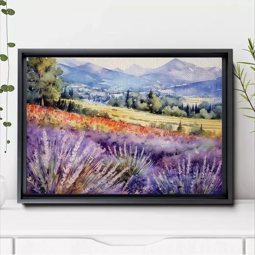 Vista 6 de Fields of Lavender, Watercolor Provence Landscape and Lavender Field - Watercolor Painting of Serene Beauty