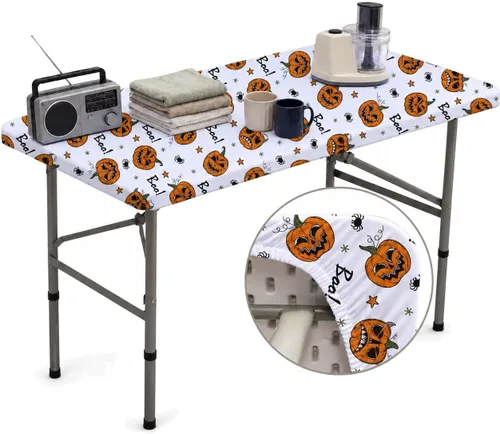 Vista 73 de Mantel Negro Ajustado con Elástico para Mesas Cuadradas de 34x34 Pulgadas Plegables, Fundas de Mesa de Cartón Lavables, Telas Elásticas de Spandex