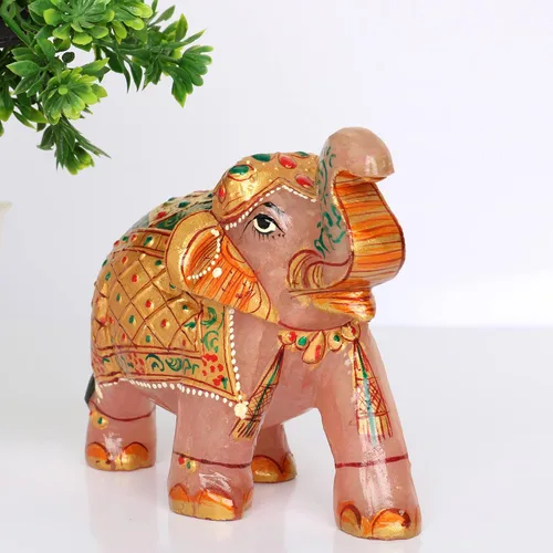 Vista 3 de REAL-GEMS Estatua de escultura de cristal de elefante de cuarzo rosa tallada a mano decorativa curativa Reiki figuras de piedras preciosas