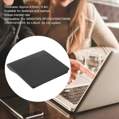 Vista 3 de Hilitand Unidad de DVD externa, portátil USB3.0 CD DVD Drive CD ROM Rewriter Laptop Caja de unidad óptica compatible con PC de escritorio Linux OS X
