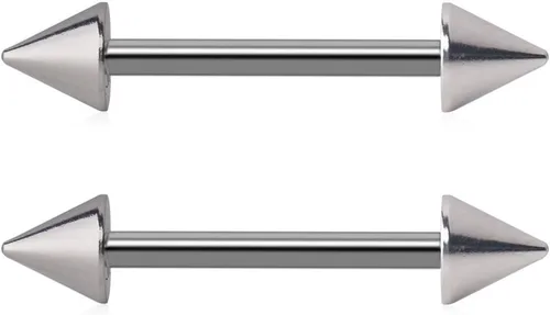 Vista 3 de Ruifan Juego de 2 a 10 pendientes con barra con puntas de conos, de acero inoxidable 316L, para pezón. Pendiente con barra para piercing, de 14