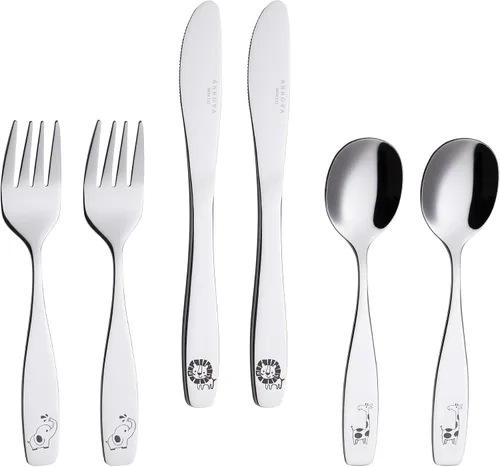 Vista 12 de ANNOVA Cubertería para niños con acabado mate, de alta calidad, de acero inoxidable, tenedores, cucharadas, utensilios para niños, oxidados