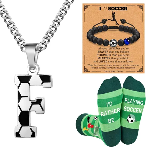 Vista 13 de Soccer Gifts Set A-Z Letter Soccer Necklace for Men Novelty Soccer Socks&Soccer Bracelets for Soccer Lovers