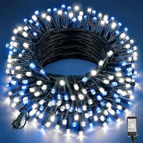 Vista 44 de Tira de luces LED de Navidad de 40 pies para exteriores, luces rojas y blancas de Navidad impermeables, 8 modos y temporizador, luces de árbol
