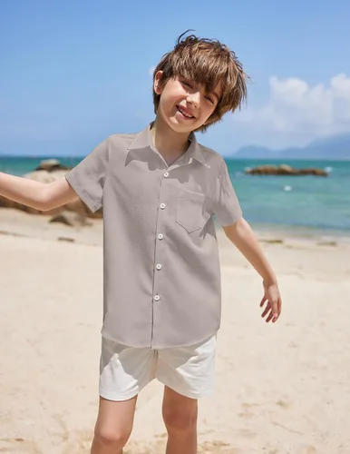 Vista 3 de COOFANDY Men Boys Linen Shirts Short Sleeve Button Down Shirts Hawaiian Tropical Shirts