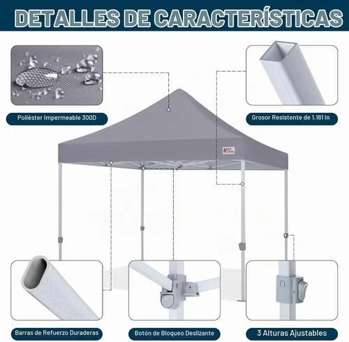 Vista 3 de MASTERCANOPY Carpa Plegable de Grado Comercial 10x10 pies Refugio Instantáneo (Gris)