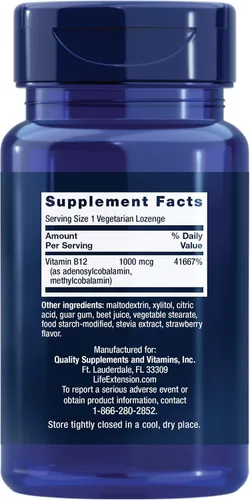 Vista 2 de Life Extension B12 Elite, adenosilcobalamina, metilcobalamina, dos formas activas para la salud cerebral y producción de dopamina, sin transgénicos