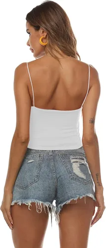 Vista 4 de Amilia - Camiseta básica de tirantes delgados para mujer doble capa