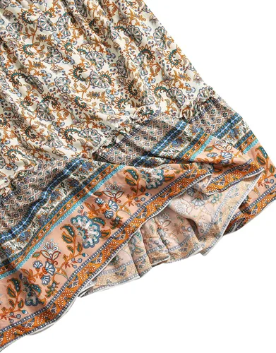 Vista 6 de Milumia Women Boho Vintage Floral Print Long Skirt Summer Tiered Maxi Skirt