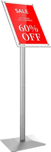 Vista 12 de DISPLAYSWORKER Soporte de pie ajustable de servicio pesado para letreros de pedestal, soporte de letrero acrílico soporte de póster, Base de Piso
