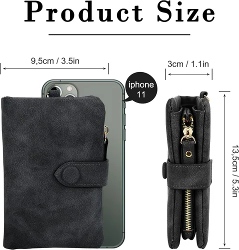 Vista 4 de CONISY Billeteras pequeñas de pulsera para mujer, billetera de cuero plegable RFID con ventana de identificación y cremallera Small, Bifold, RFID