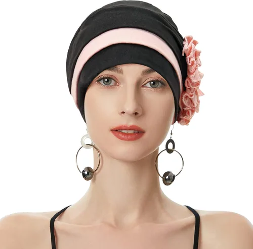 Vista 23 de ZLYC Gorro de verano para mujer, gorro elástico de quimioterapia con flores Blanco floral