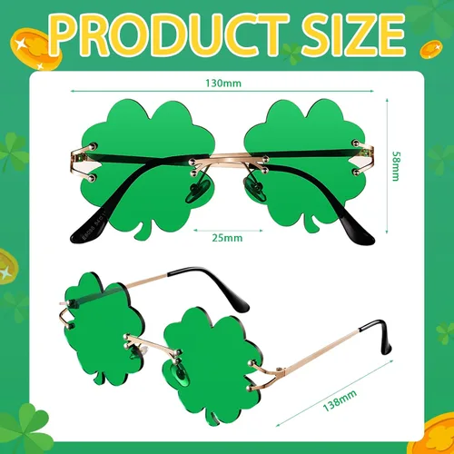 Vista 2 de Woosir 3 pares de gafas de trébol irlandés para el día de San Patricio, lentes de trébol verdes de cuatro hojas, marco de metal, para mujeres