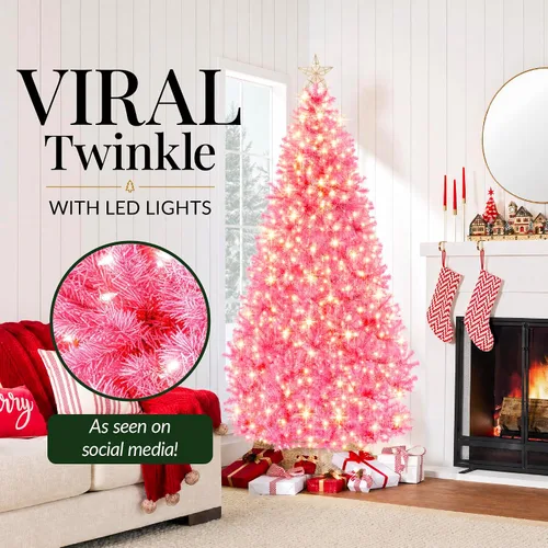 Vista 145 de Best Choice Products Árbol de Navidad azul bebé preiluminado de 6 pies, decoración navideña artificial completa con 947 puntas de rama, 250 luces