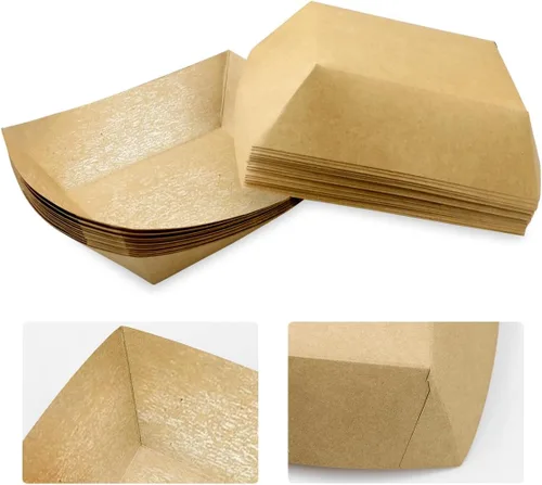 Vista 3 de Oomcu Paquete de 100 bandejas de papel resistentes de 3 libras, botes desechables de papel kraft marrón para aperitivos de fiesta, nachos, perros