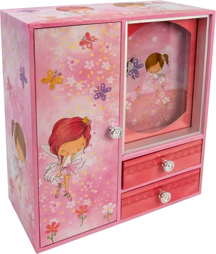 Vista 2 de The San Francisco Music Box Company Joyero musical de lujo con diseño de hada de mariposa rosa