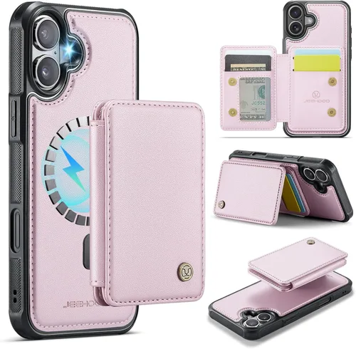 Vista 40 de Dteck Funda para iPhone 16 de 6.1 pulgadas 2024, funda de piel sintética con cierre de botón magnético, ranuras para tarjetas de crédito, función