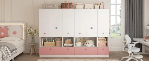 Vista 7 de Armario blanco con barra para colgar, armario independiente de madera de 3 puertas para dormitorio y dormitorio, armarios de dormitorio