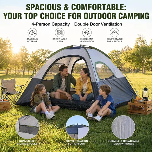 Vista 3 de XL Tienda de campaña con cúpula para 4 a 6 personas, doble capa impermeable, desmontable para senderismo al aire libre, pesca Tents