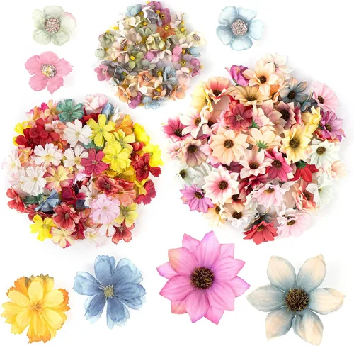 Vista 15 de Framendino, Paquete de 50 cabezas de flores artificiales, mini flores artificiales de seda, margaritas pequeñas, multicolor, para boda, hogar