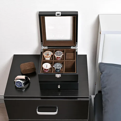 Vista 5 de ProCase Paquete de caja de reloj de 6 ranuras con 20 ranuras de acabado lacado caja de reloj