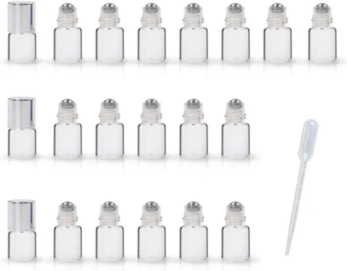 Vista 9 de Botellas enrollables de vidrio esmerilado de 0.3 fl oz, botellas de rodillo de viaje recargables con bolas de acero inoxidable y tapas a prueba