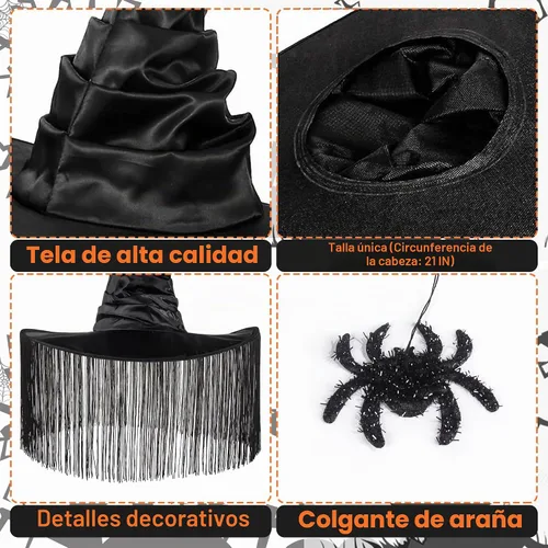 Vista 5 de JUSTOTRY Witch Hat for Women - Halloween Women Costume Black Franja negra