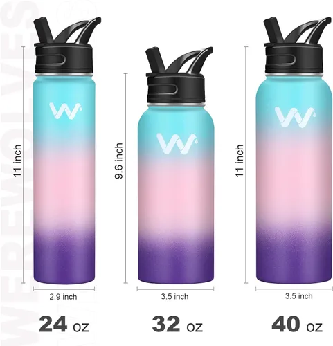 Vista 3 de WEREWOLVES Botella de agua aislada con asas y correa con dos tapas, reutilizable, boca ancha, al vacío, botella de agua de acero inoxidable