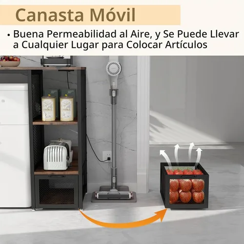 Vista 3 de METYERRY Mini gabinete de nevera con toma de corriente y cajón de malla