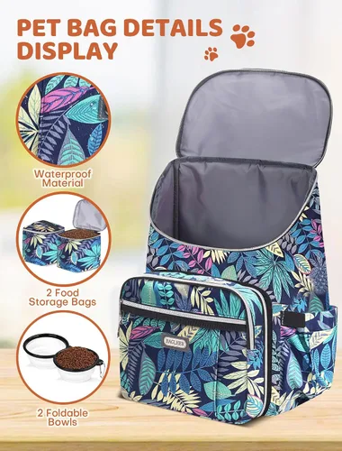 Vista 3 de BAGLHER Mochila de viaje para perros – Mochila de viaje desmontable para mascotas, bolsa para perros para viajar con 2 cuencos plegables de silicona