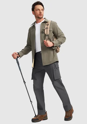 Vista 6 de Pudolla Mens Hiking Cargo Pants Outdoo Work Pants for Men UPF50+ with Zipper Pockets
