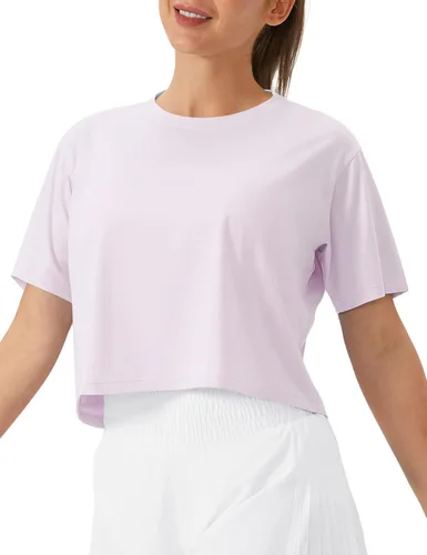 Vista 11 de THE GYM PEOPLE - Camiseta de entrenamiento para mujer, manga corta, básica, recortada, deportiva, de yoga, para correr, estilo boxy Verde militar