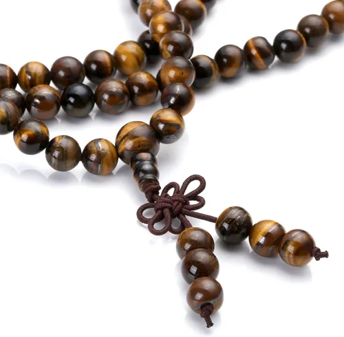 Vista 3 de Jovivi Collar tibetano de 0.236 in 0.315 in, 108 cuentas de piedras preciosas naturales de ojo de tigre de oración Mala