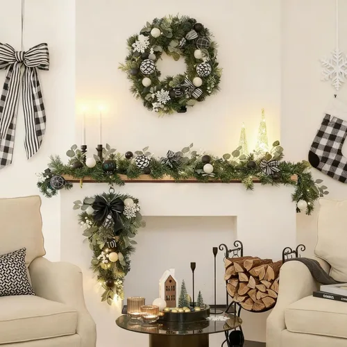 Vista 2 de Valery Madelyn Corona de Navidad preiluminada de 24 pulgadas para puerta delantera con luz, corona de Navidad plegable iluminada al aire libre