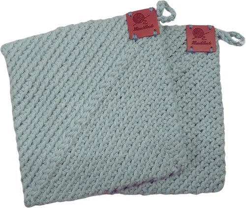 Vista 27 de Soportes para ollas de ganchillo hechos a mano, colección de color sólido, algodón de 6 x 6 pulgadas, resistentes al calor, doble capa, lazo