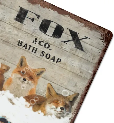 Vista 6 de Placa colgante de hierro vintage con diseño de zorro, letrero de hojalata vintage con texto en inglés "Wash Your Paws", letrero de metal para bar