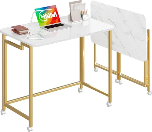 Vista 12 de 4NM Escritorio de computadora rodante móvil pequeño de 23.6", mesa carrito plegable para laptop con ruedas, escritorio de oficina portátil para Todo