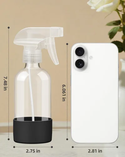 Vista 2 de Worldgsb 2 unidades de botellas de spray de vidrio de 8 oz, contenedores vacíos rellenables con protección de funda de silicona, botellas de spray