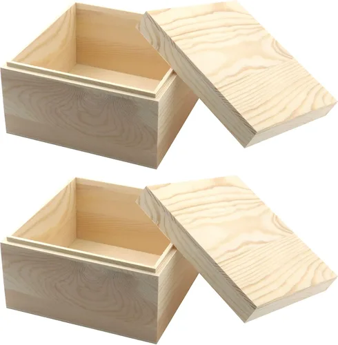 Vista 10 de MY MIRONEY 2 cajas de almacenamiento de madera sin terminar con tapa superior, 4.72 x 4.72 pulgadas