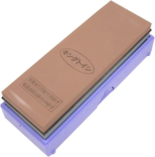 Vista 6 de KING Japanese Whetstone PB-02/#800 (grano mediano) con estuche rígido transparente y soporte