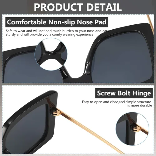 Vista 2 de 3 pares de gafas de sol cuadradas de gran tamaño con patrón de leopardo retro con gamuza de cristal para mujer