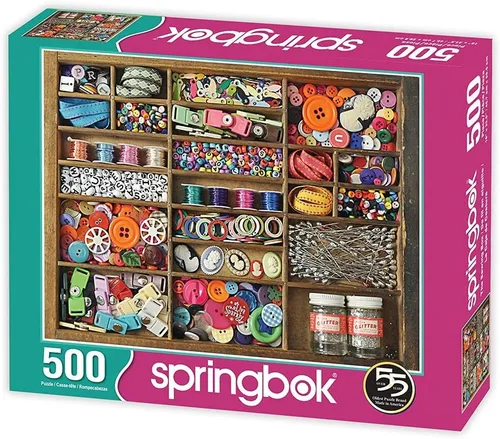 Vista 2 de Springbok 's Rompecabezas de 500 piezas La caja de costura, multicolor