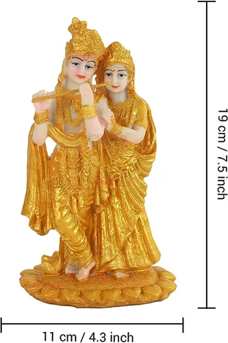 Vista 4 de Estatua de ídolo de Radha Krishna chapada en oro, artículos decorativos para decoración del hogar, 7 pulgadas